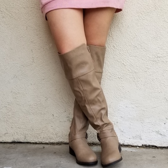 Leatherette Buckled Strap Accent Knee High Riding - Picture 3 of 5